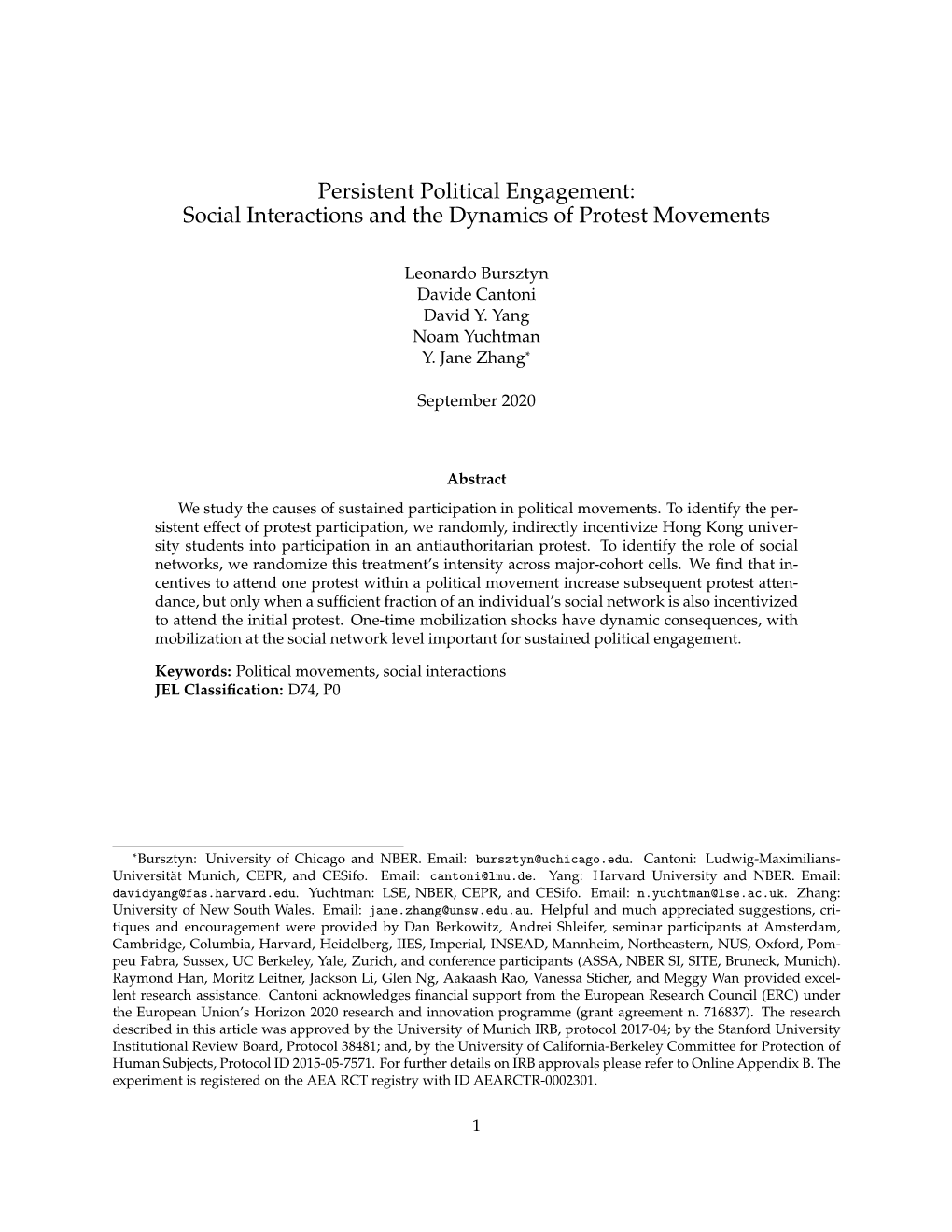 Persistent Political Engagement: Social Interactions and the Dynamics of Protest Movements