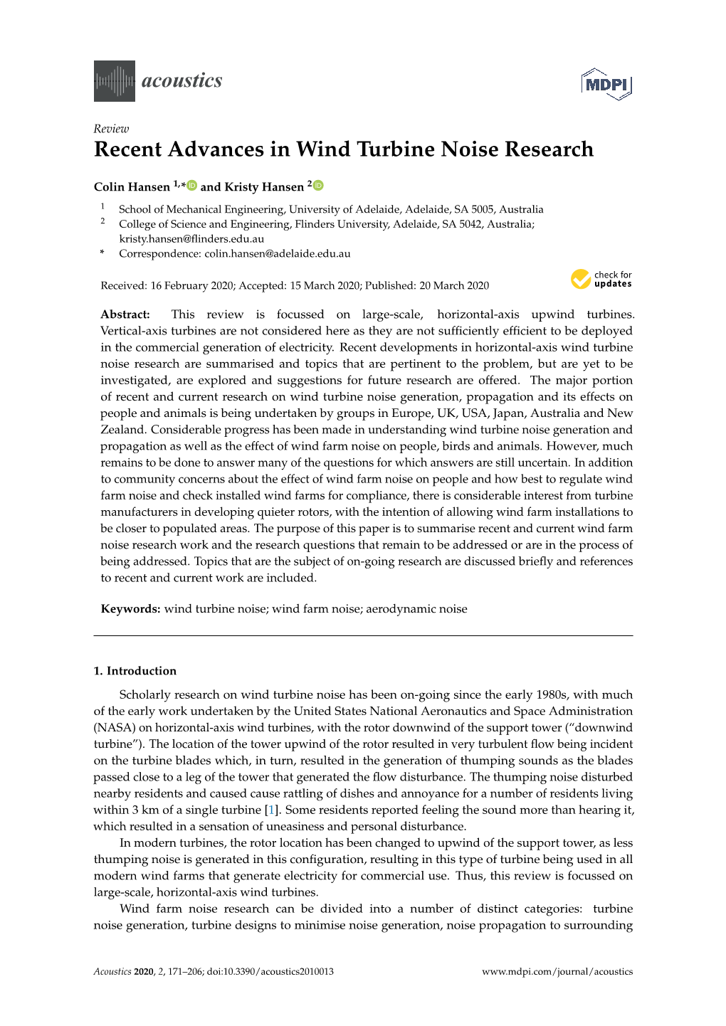 Acoustics Recent Advances in Wind Turbine Noise Research