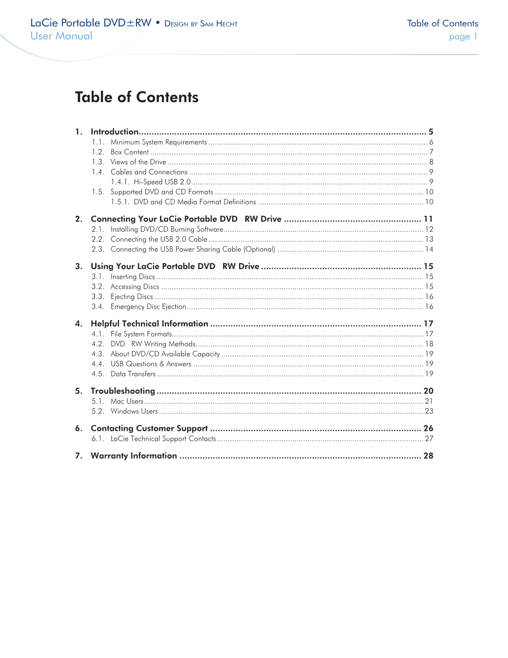 Table of Contents User Manual Page 1