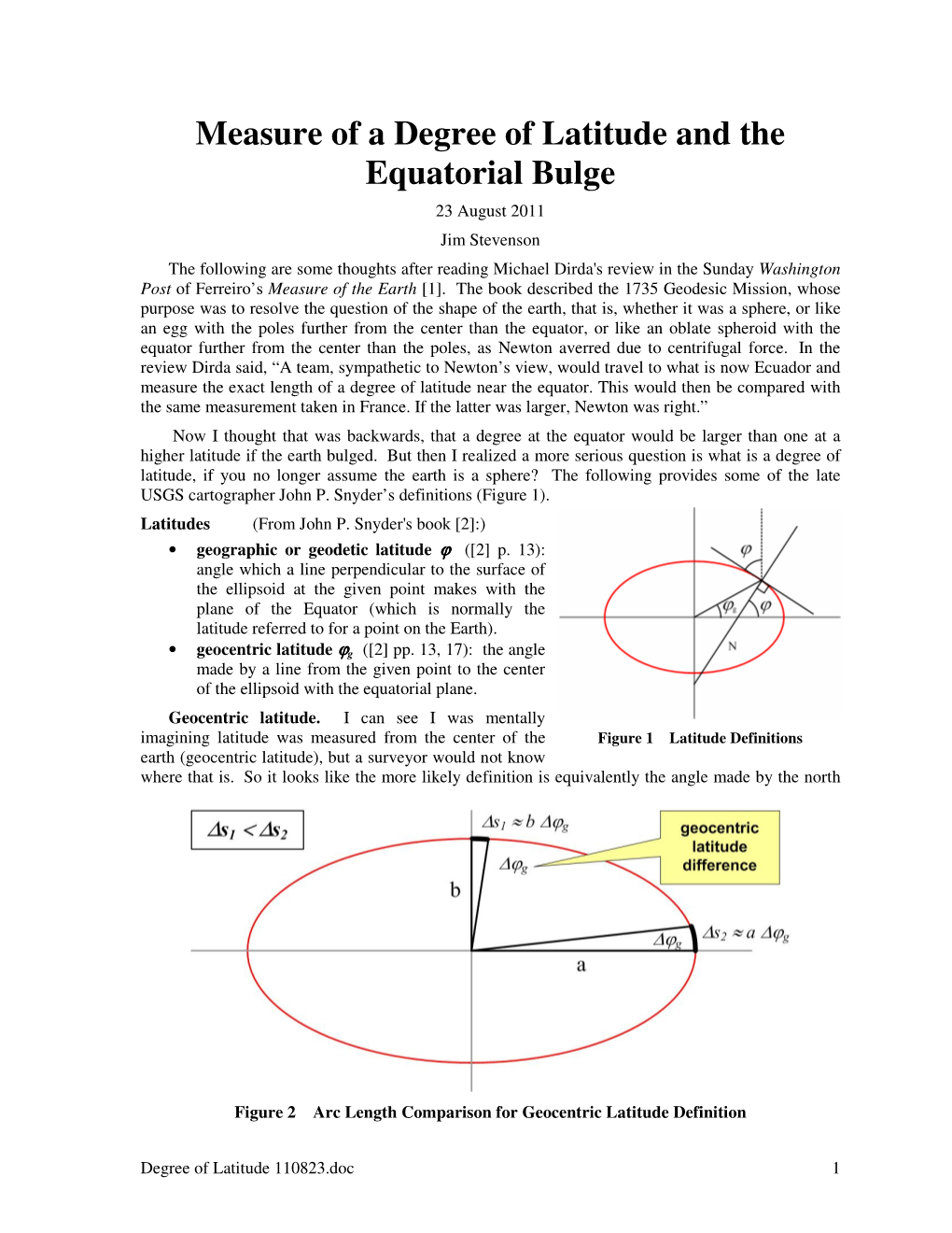 Measure of a Degree of Latitude and the Equatorial Bulge