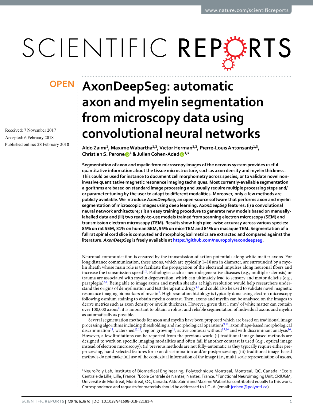 Axondeepseg: Automatic Axon and Myelin Segmentation From