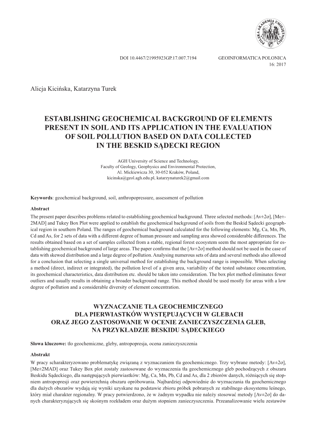 Establishing Geochemical Background of Elements