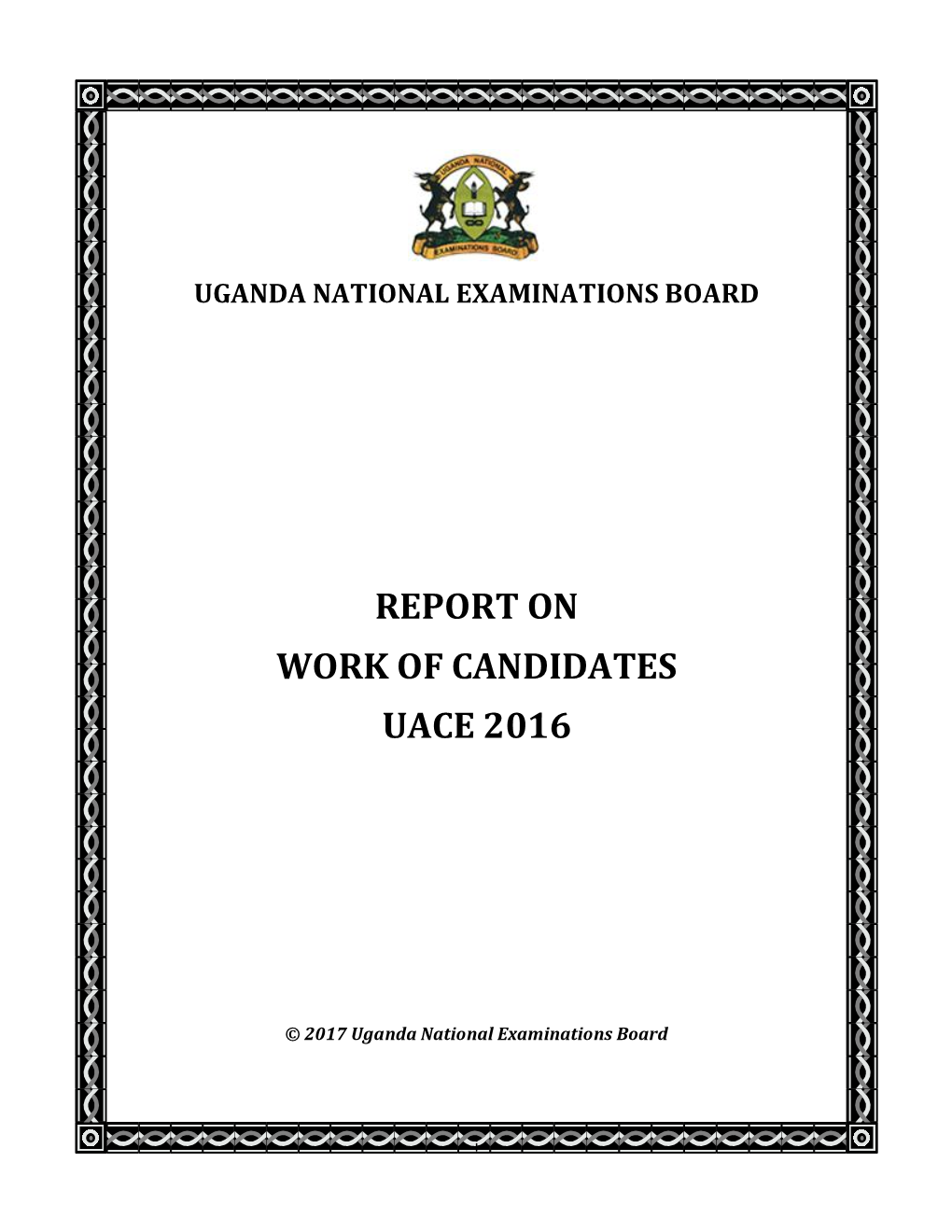 Report on Work of Candidates Uace 2016