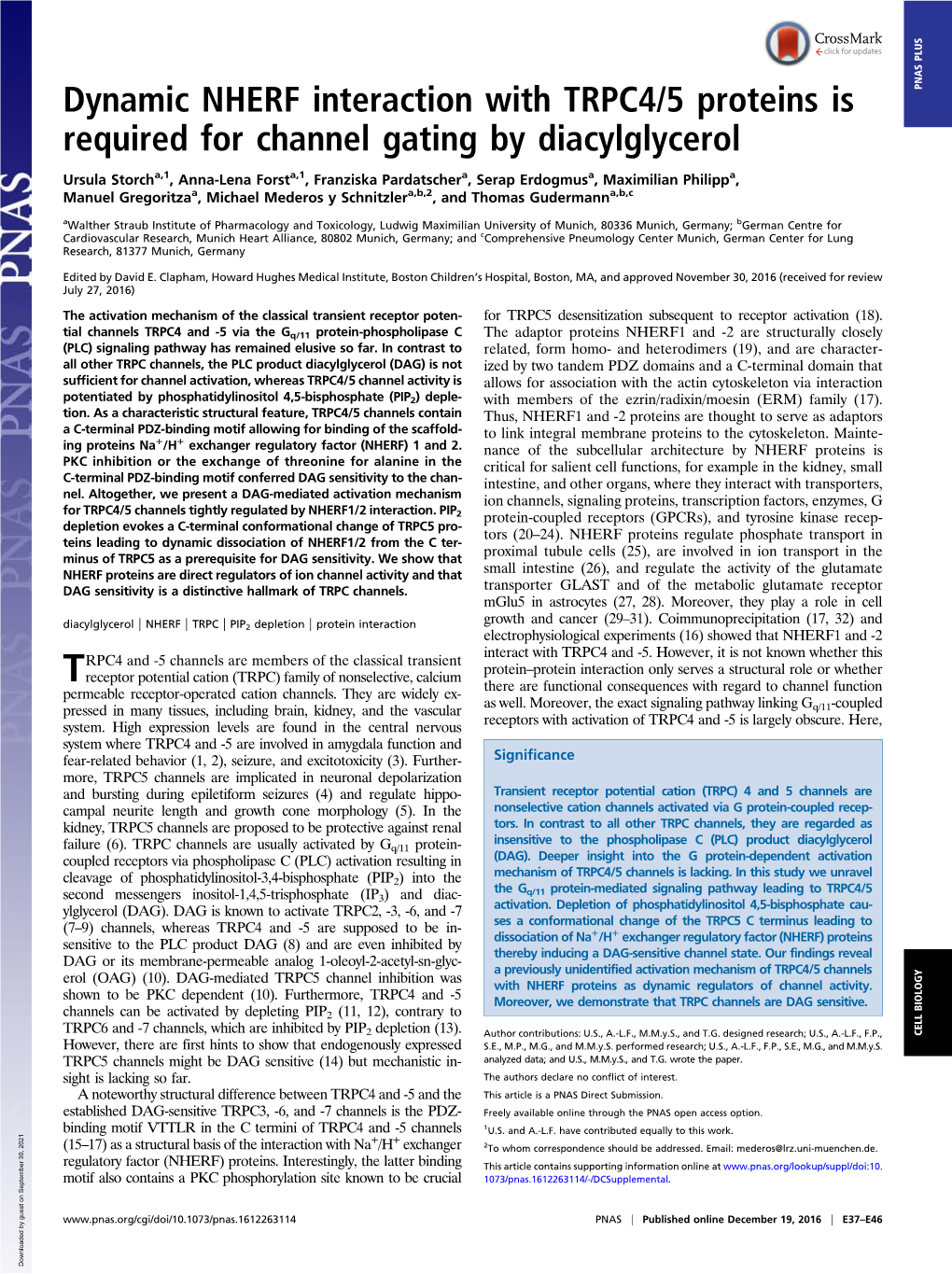 Dynamic NHERF Interaction with TRPC4/5 Proteins Is Required For