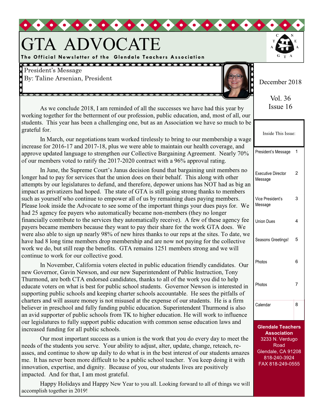 GTA ADVOCATE the Official Newsletter of the Glendale Teachers Association