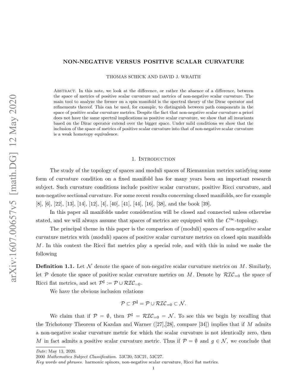 Non-Negative Versus Positive Scalar Curvature