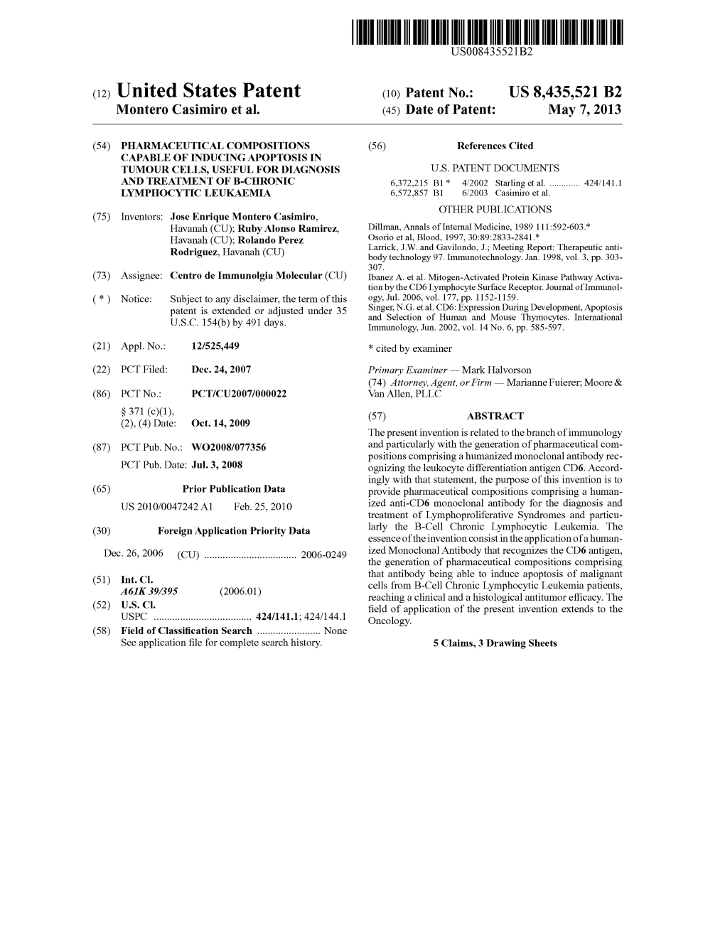 (12) United States Patent (10) Patent No.: US 8,435,521 B2 Montero Casimiro Et Al