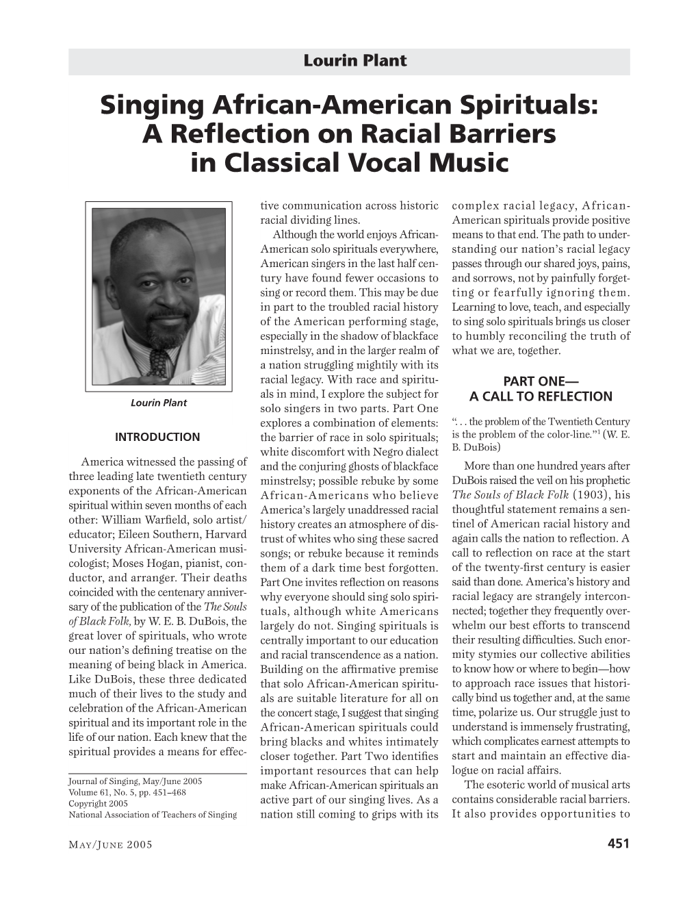 Singing African-American Spirituals: a Reflection on Racial Barriers In