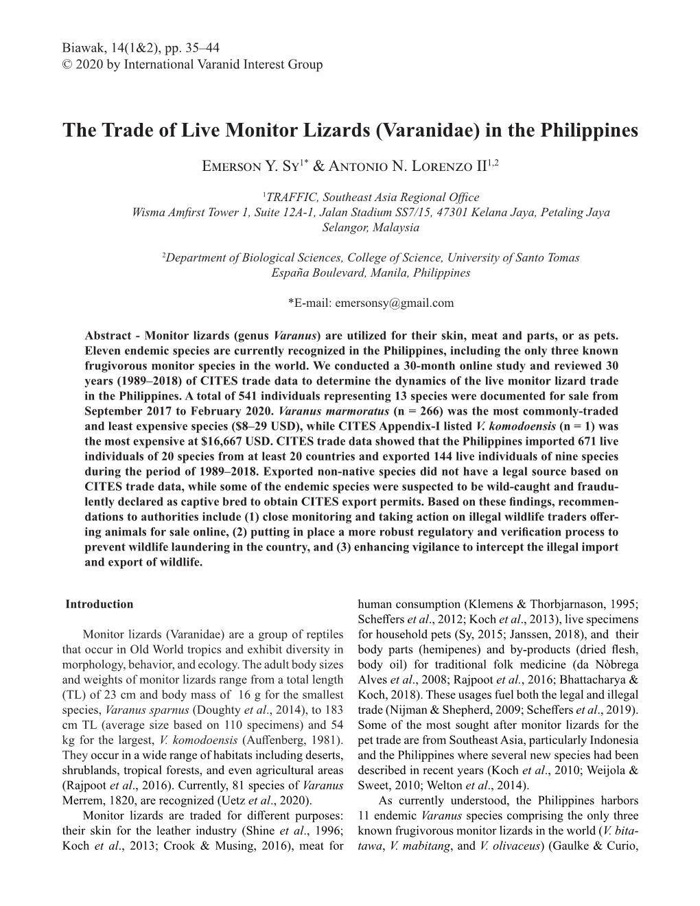 The Trade of Live Monitor Lizards (Varanidae) in the Philippines