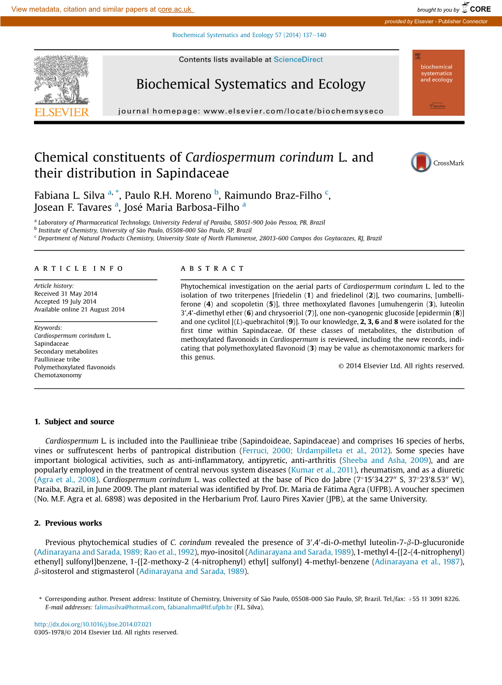 Chemical Constituents of Cardiospermum Corindum L. and Their Distribution in Sapindaceae