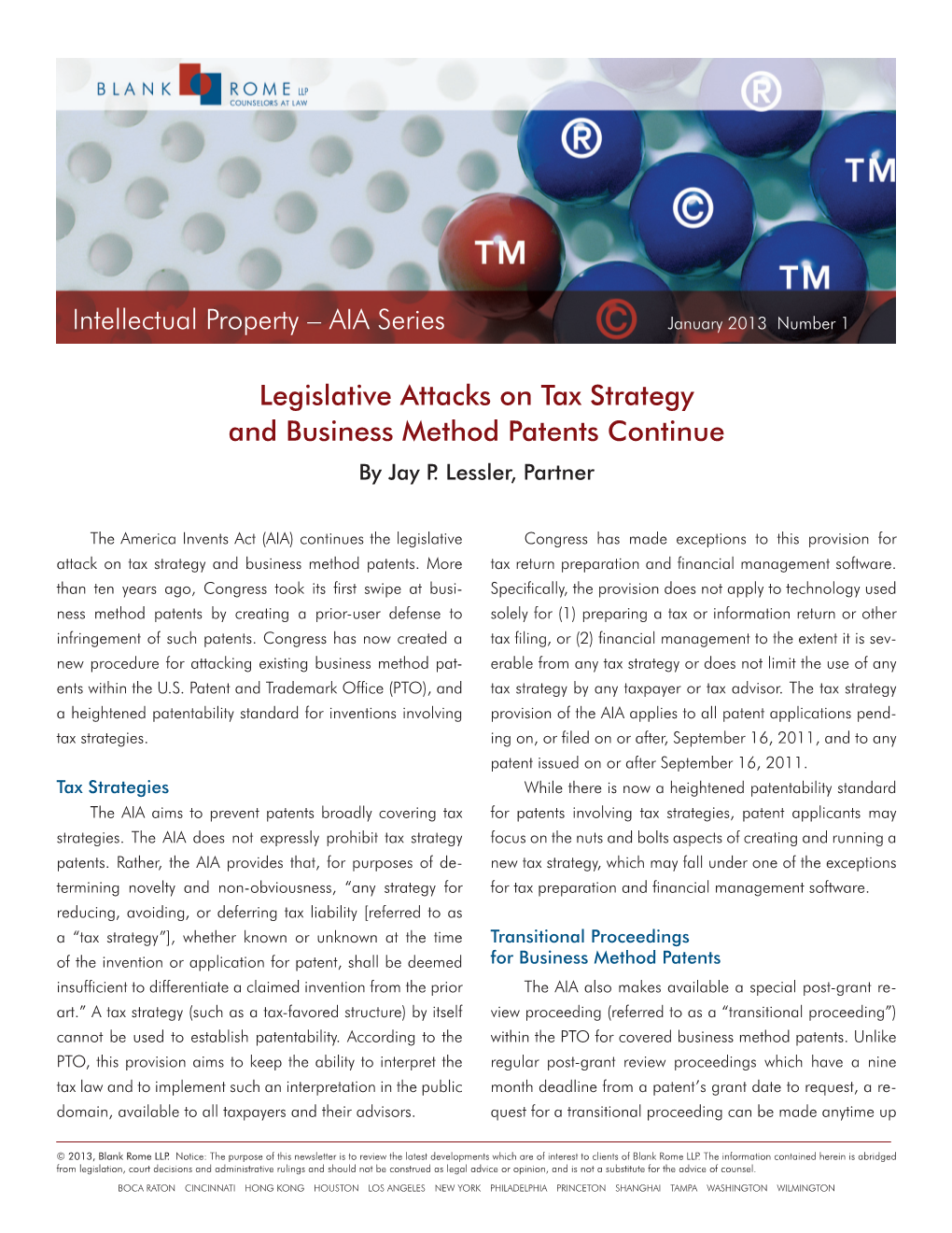 AIA Series Legislative Attacks on Tax Strategy and Business Method