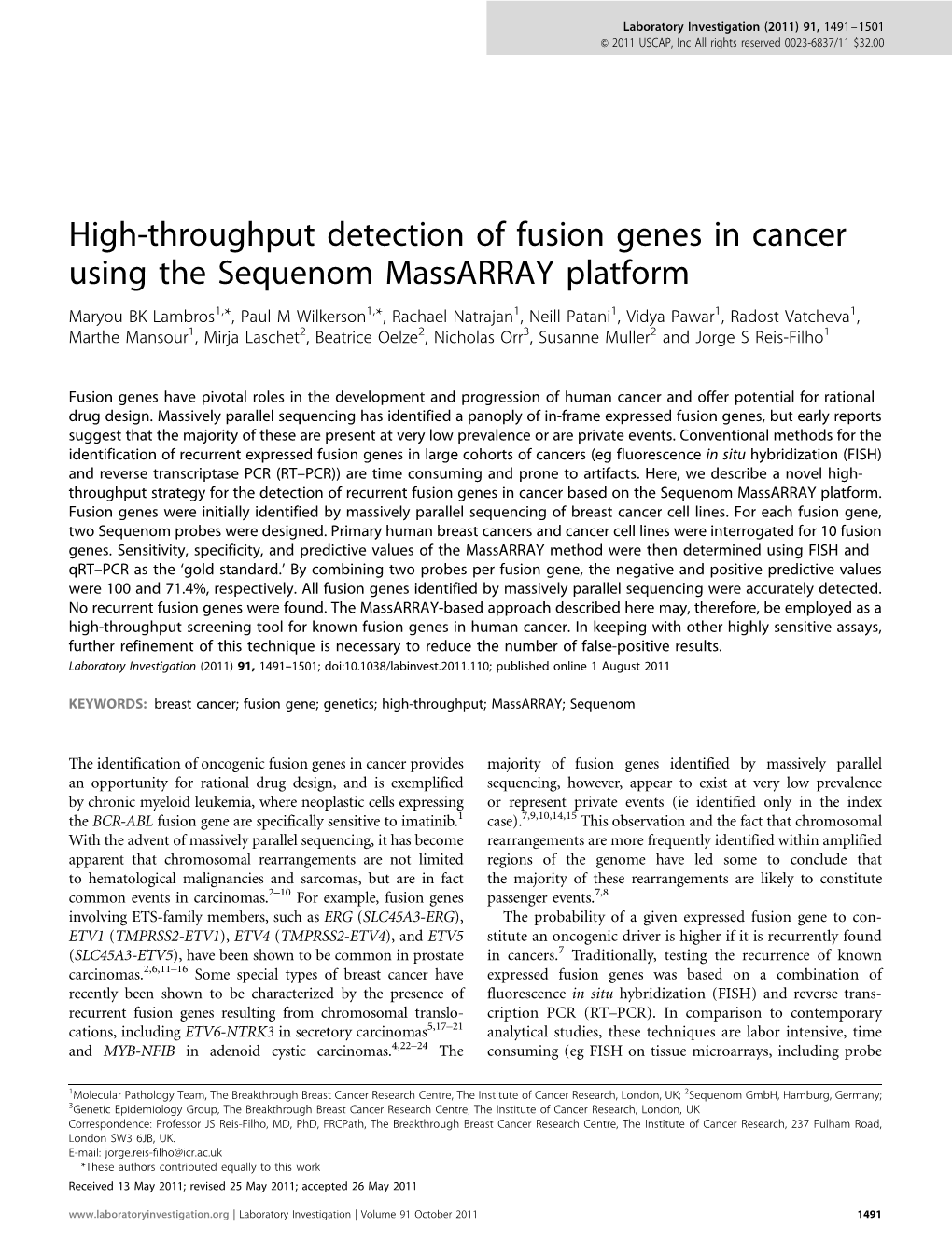 High-Throughput Detection of Fusion Genes in Cancer Using The
