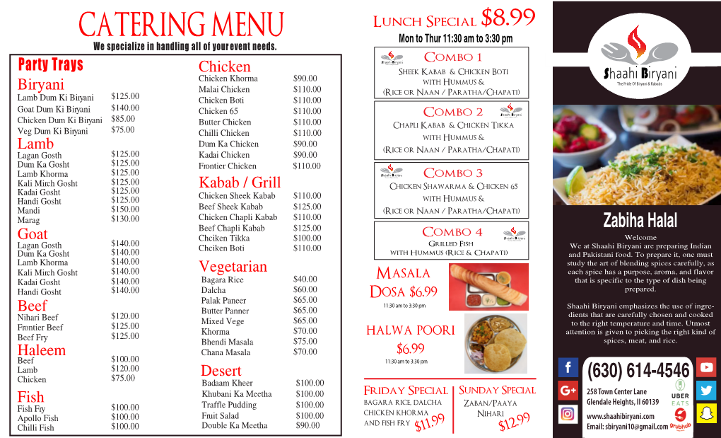 Shahi Biryani Menu Front