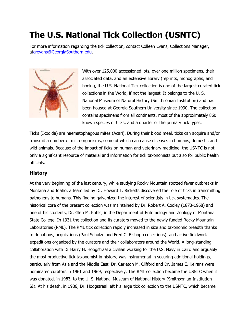 The US National Tick Collection (USNTC)