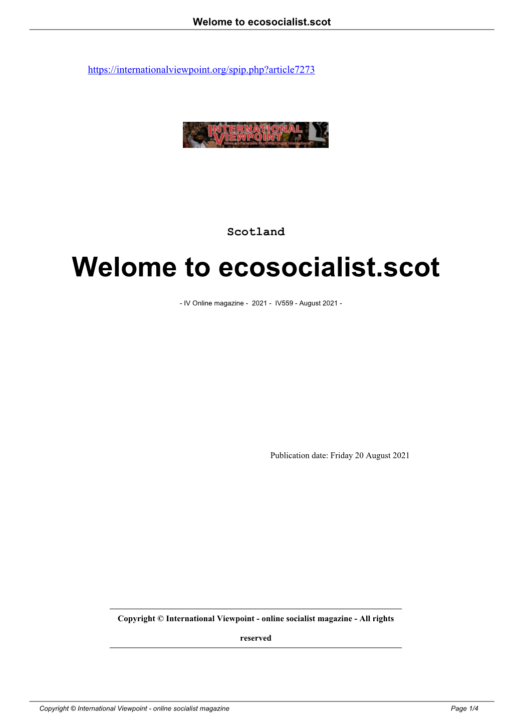 Welome to Ecosocialist.Scot