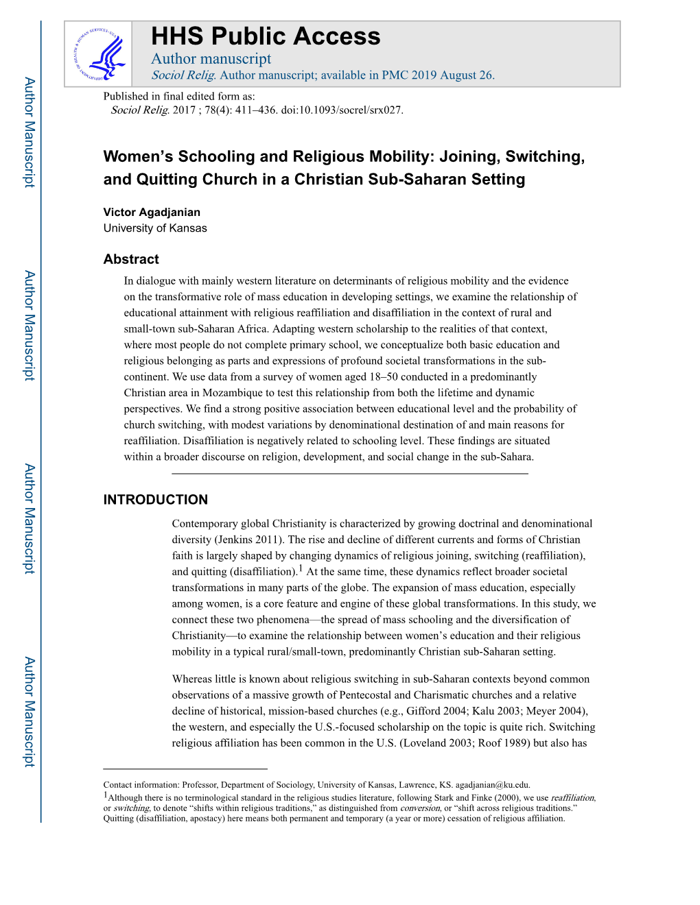 Women's Schooling and Religious Mobility: Joining, Switching, And