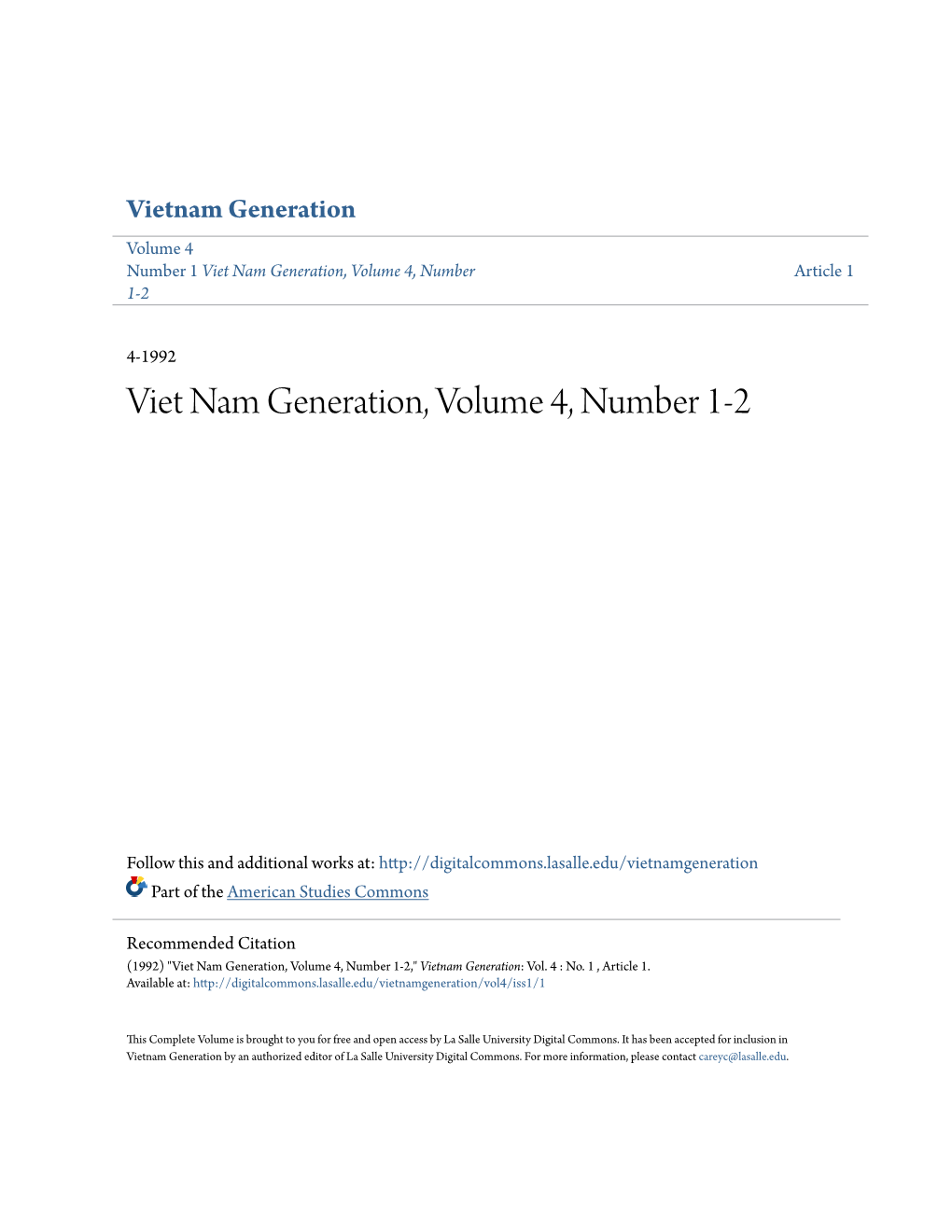 Viet Nam Generation, Volume 4, Number Article 1 1-2