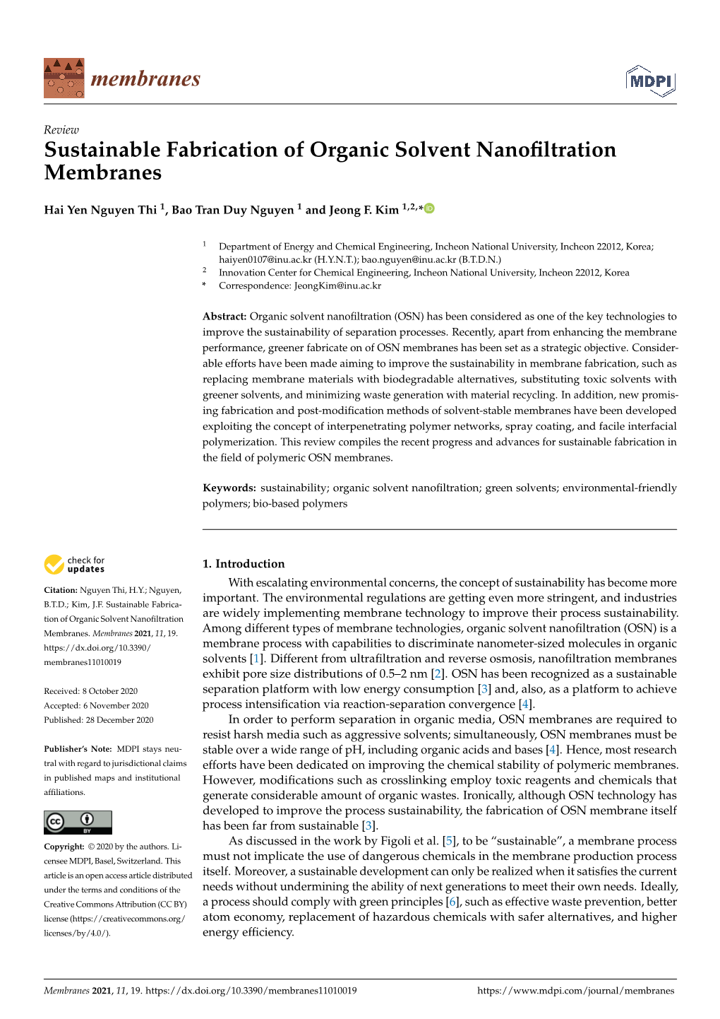 Sustainable Fabrication of Organic Solvent Nanofiltration Membranes