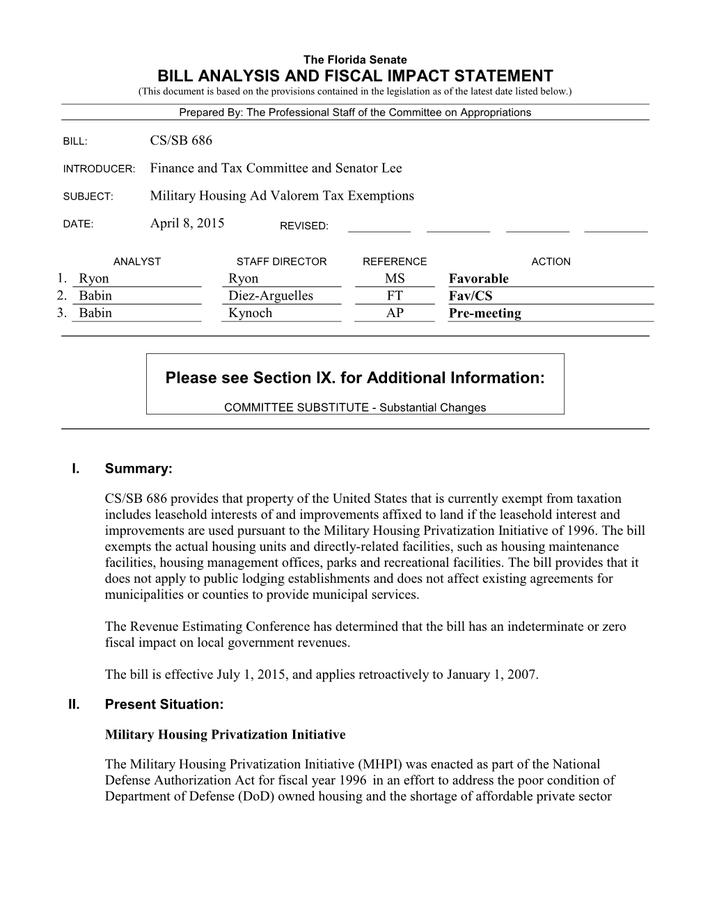 Bill Analysis and Fiscal Impact Statement