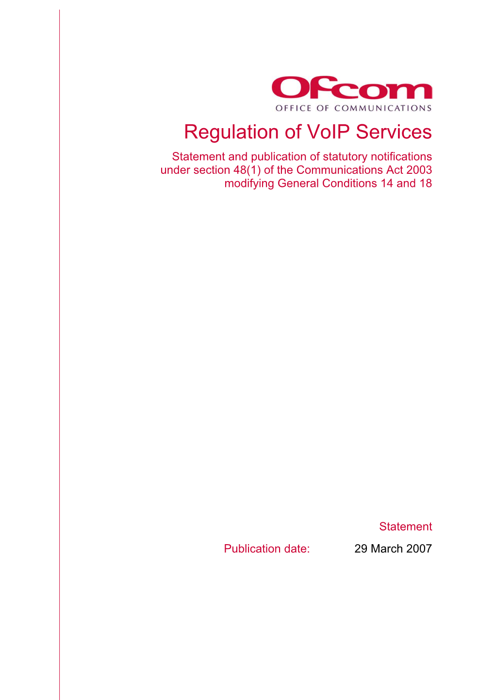 Regulation of Voip Services