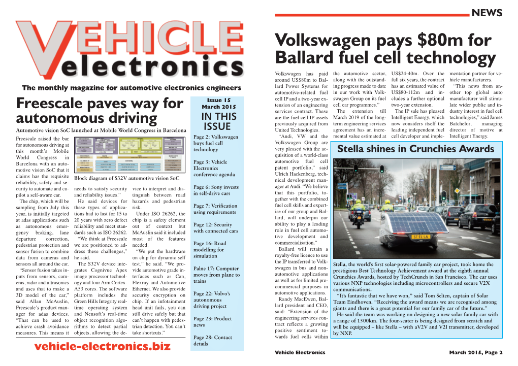 Volkswagen Pays $80M for Ballard Fuel Cell Technology