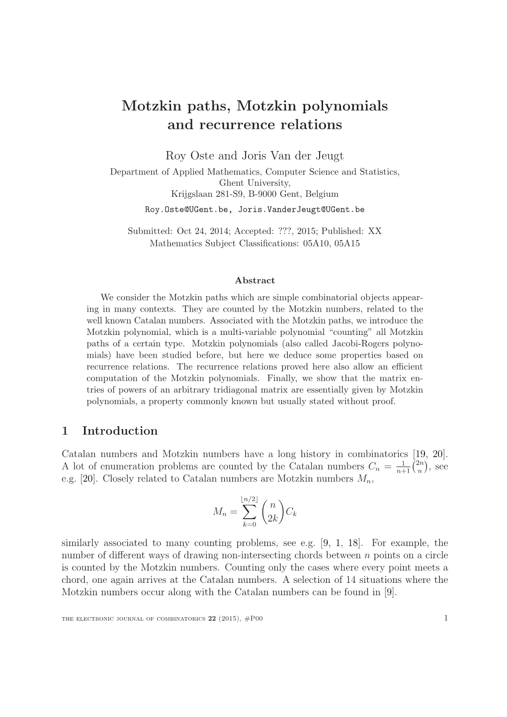 Motzkin Paths, Motzkin Polynomials and Recurrence Relations