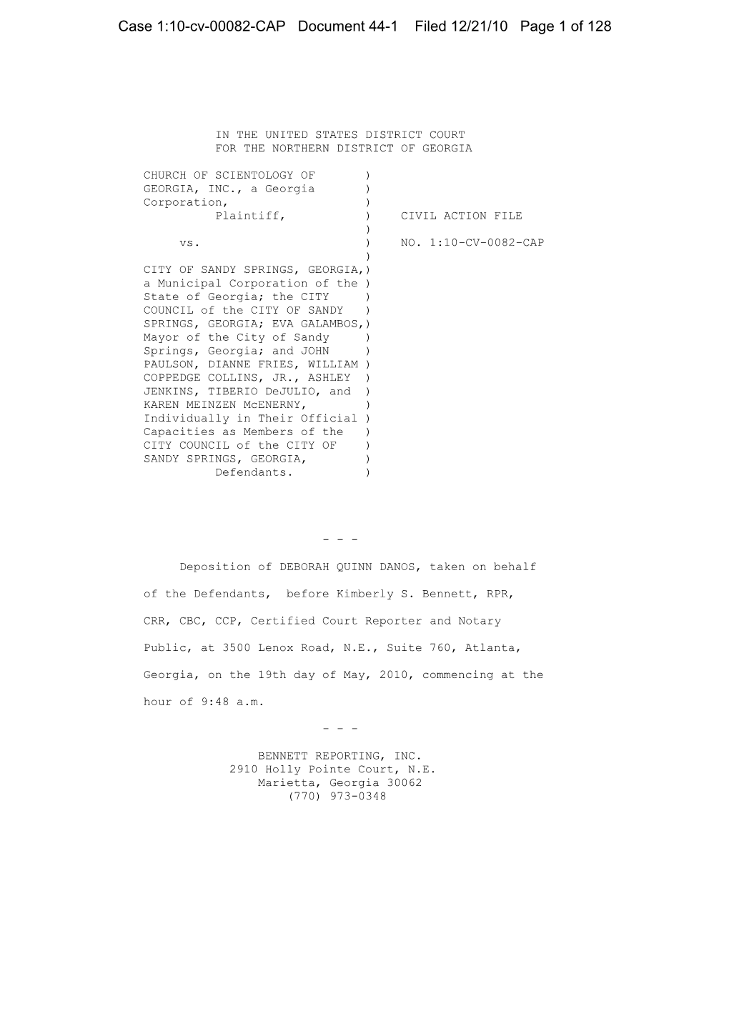 Case 1:10-Cv-00082-CAP Document 44-1 Filed 12/21/10 Page 1 of 128