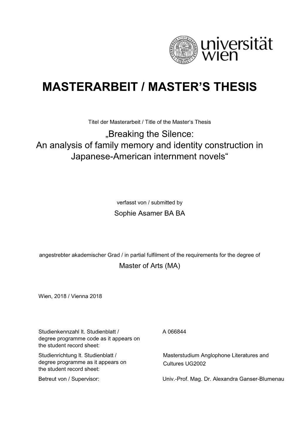 Masterarbeit / Master's Thesis