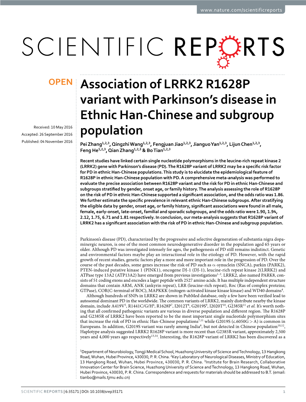 Association of LRRK2 R1628P Variant with Parkinson's Disease in Ethnic