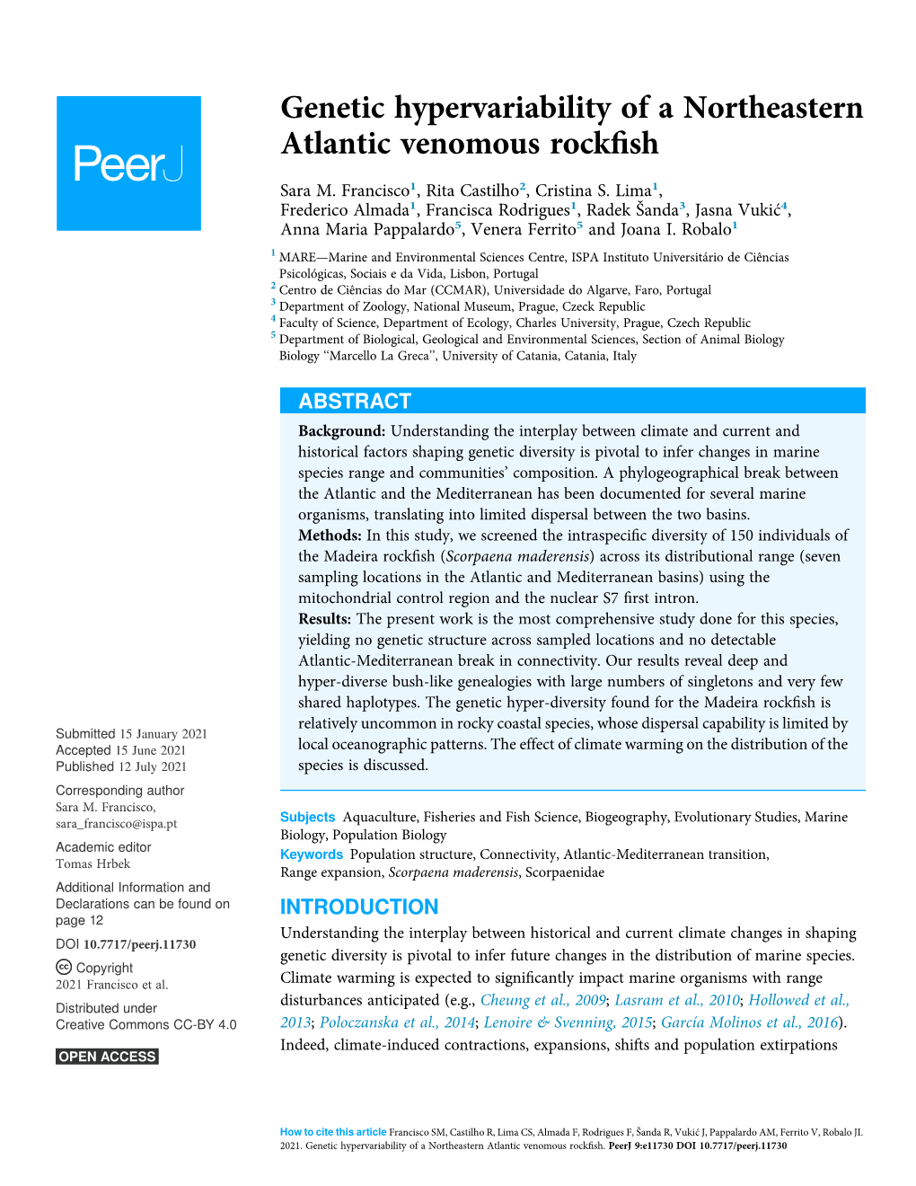 Genetic Hypervariability of a Northeastern Atlantic Venomous Rockﬁsh