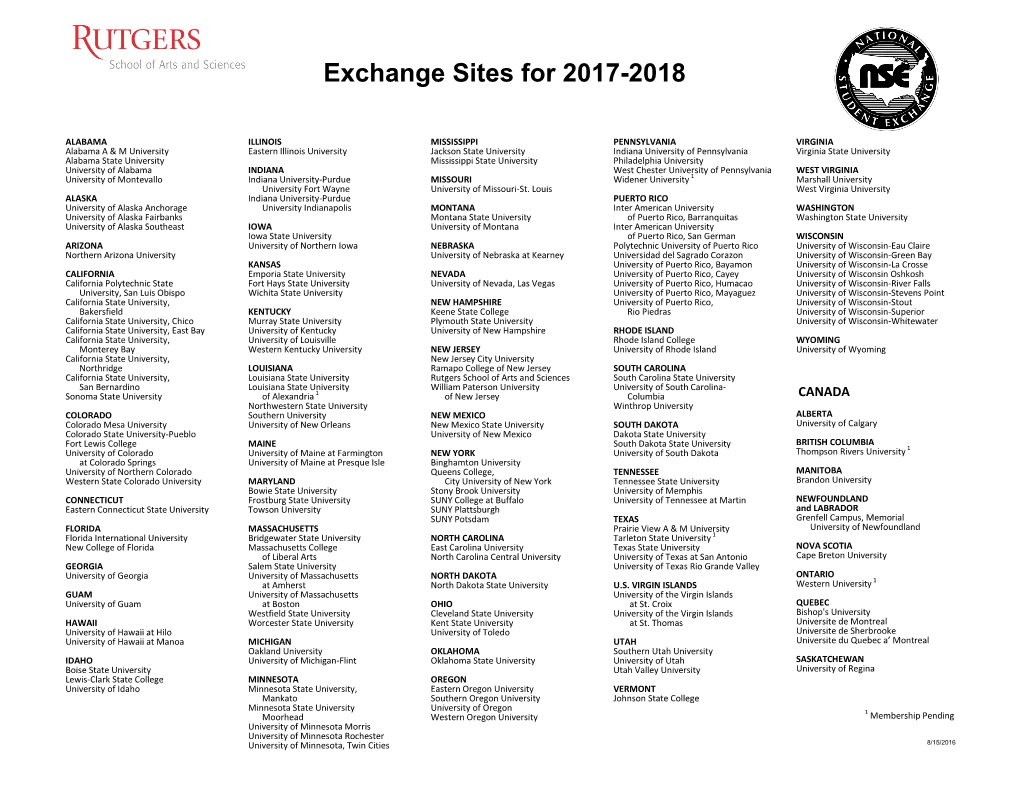 National Student Exchange Members: 2004-2005