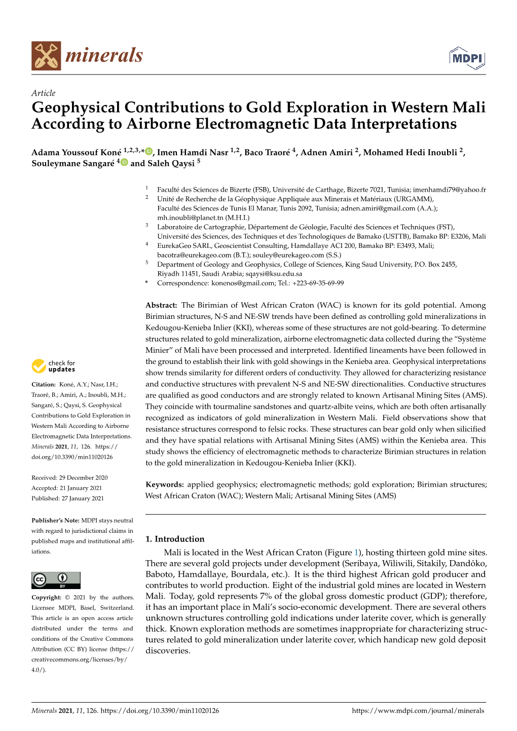 Geophysical Contributions to Gold Exploration in Western Mali According to Airborne Electromagnetic Data Interpretations