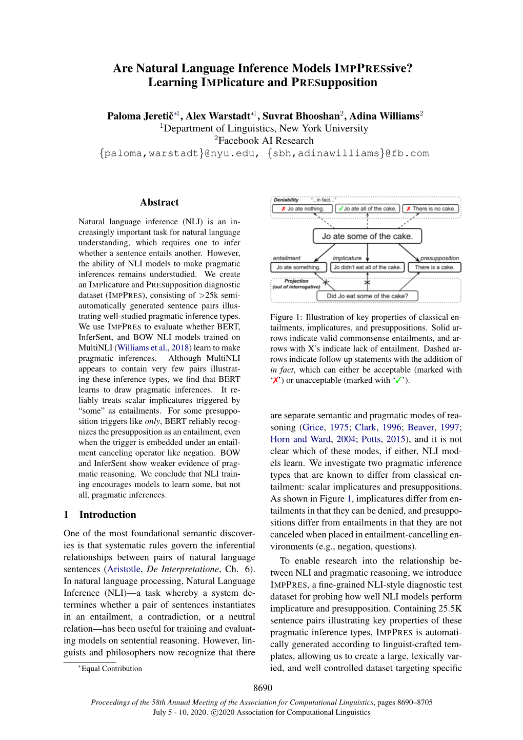 Are Natural Language Inference Models Imppressive? Learning Implicature and Presupposition