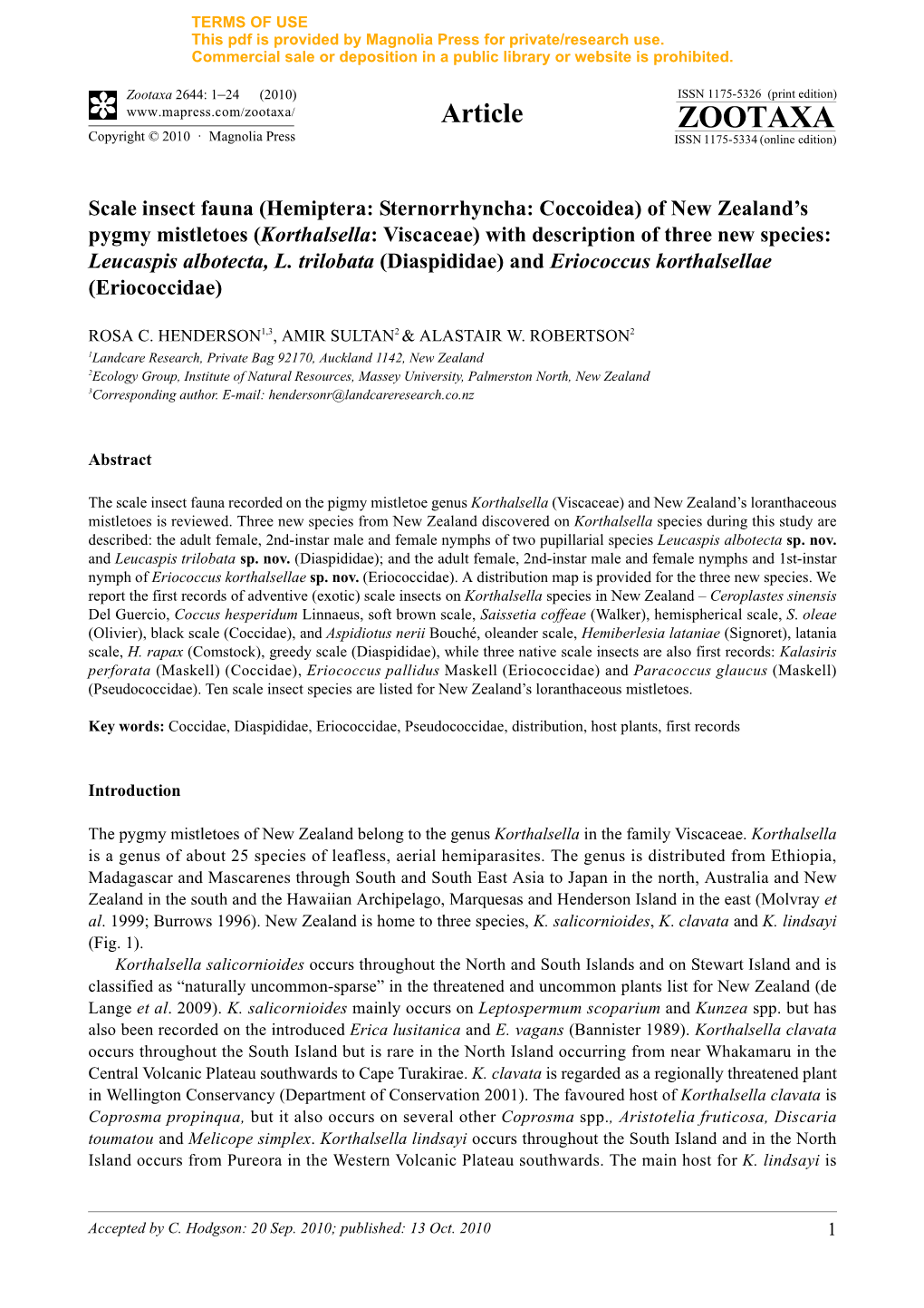 Zootaxa, Scale Insect Fauna