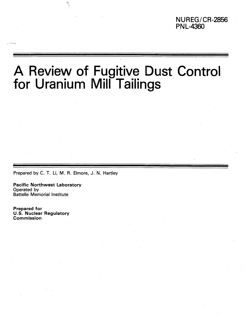 "A Review of Fugitive Dust Control for Uranium Mill Tailings"