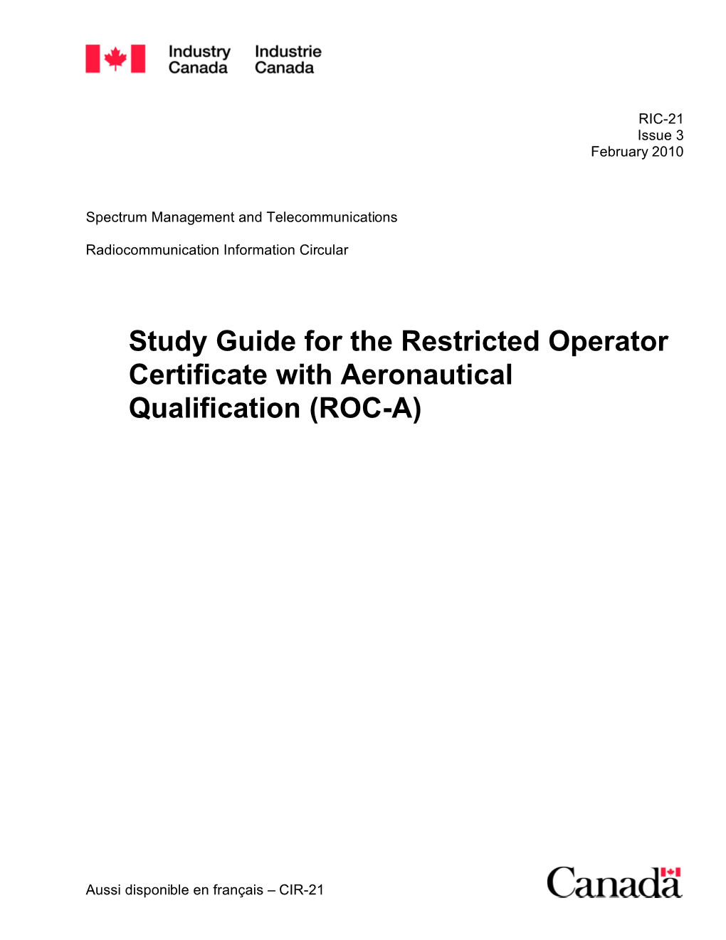 Study Guide for the Restricted Operator Certificate with Aeronautical Qualification (ROC-A)