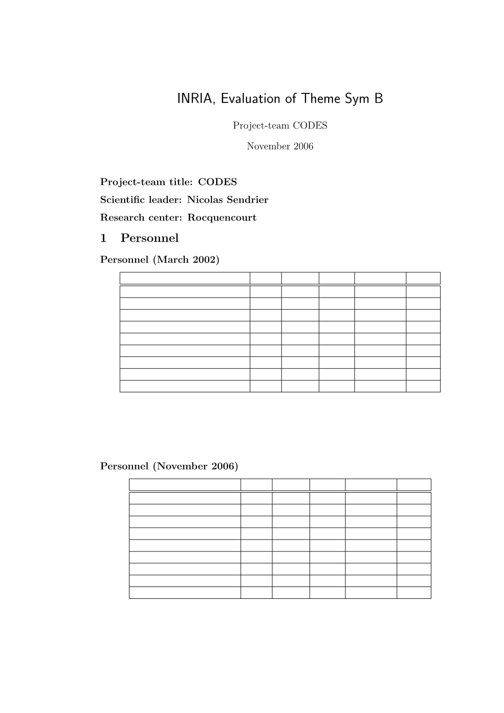 INRIA, Evaluation of Theme Sym B