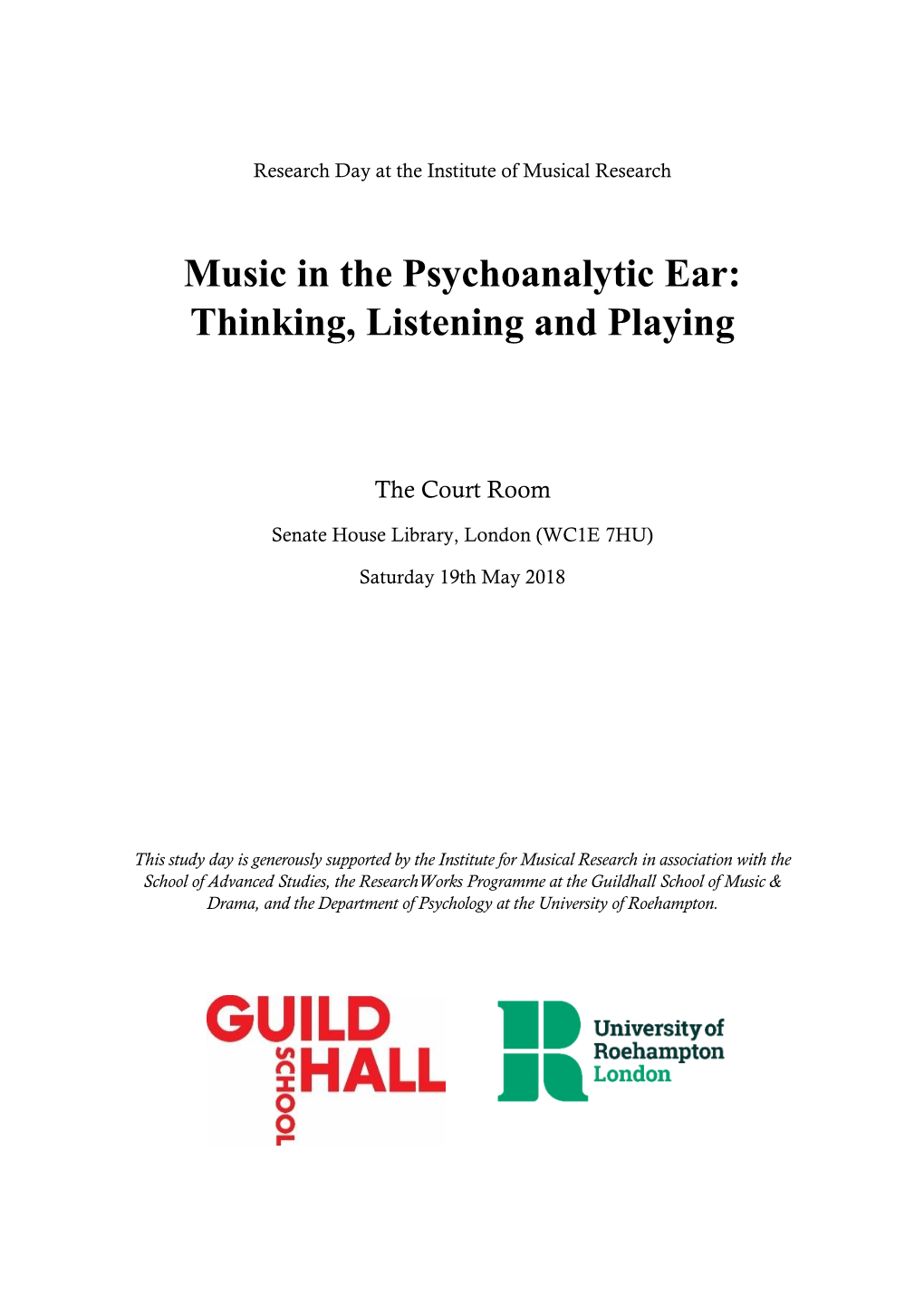 Music in the Psychoanalytic Ear: Thinking, Listening and Playing