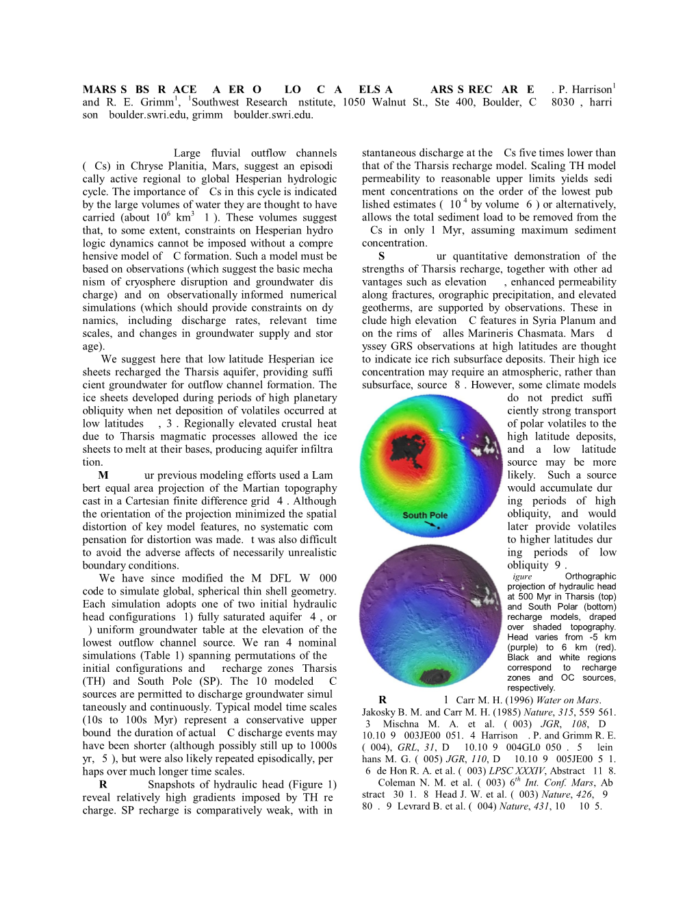 Outflow Channels and Tharsis Recharge Kp