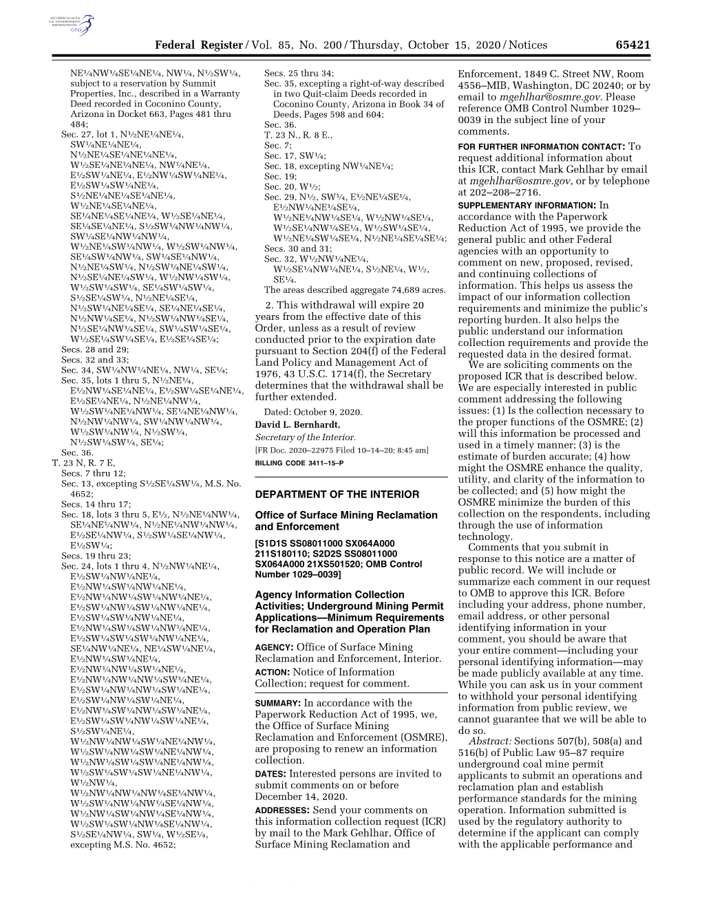 Federal Register/Vol. 85, No. 200/Thursday, October 15, 2020