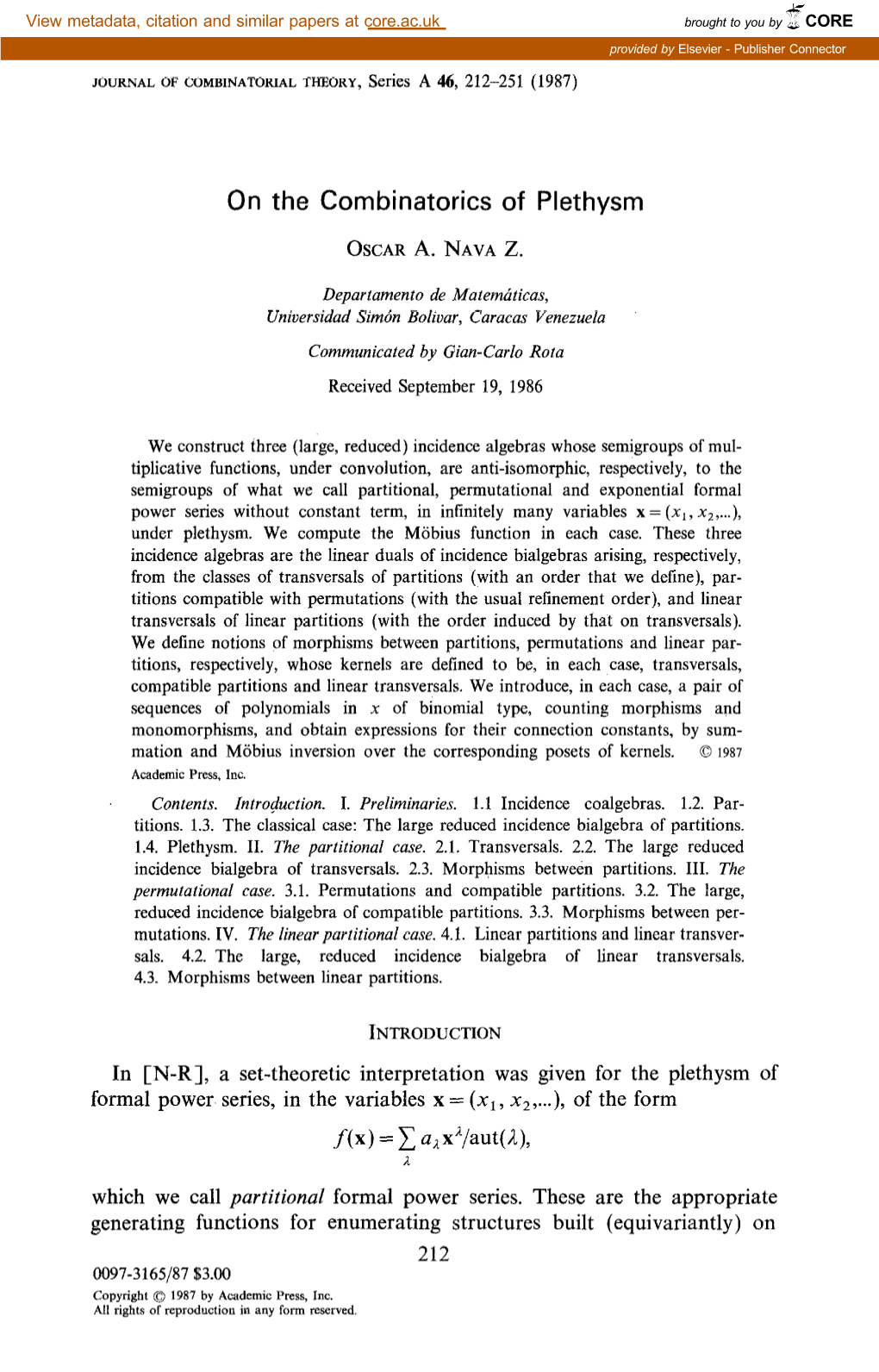 On the Combinatorics of Plethysm F(X)