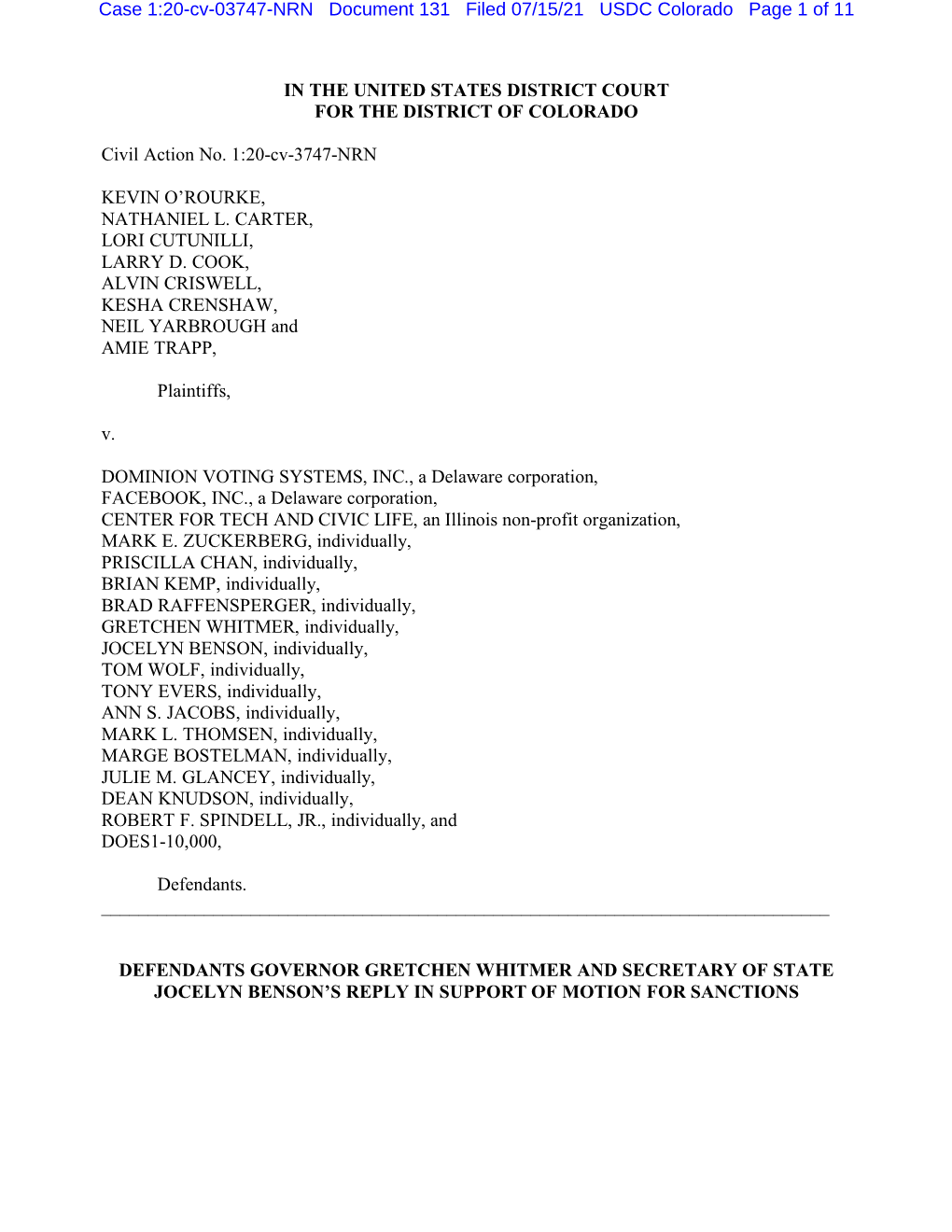 Case 1:20-Cv-03747-NRN Document 131 Filed 07/15/21 USDC Colorado Page 1 of 11