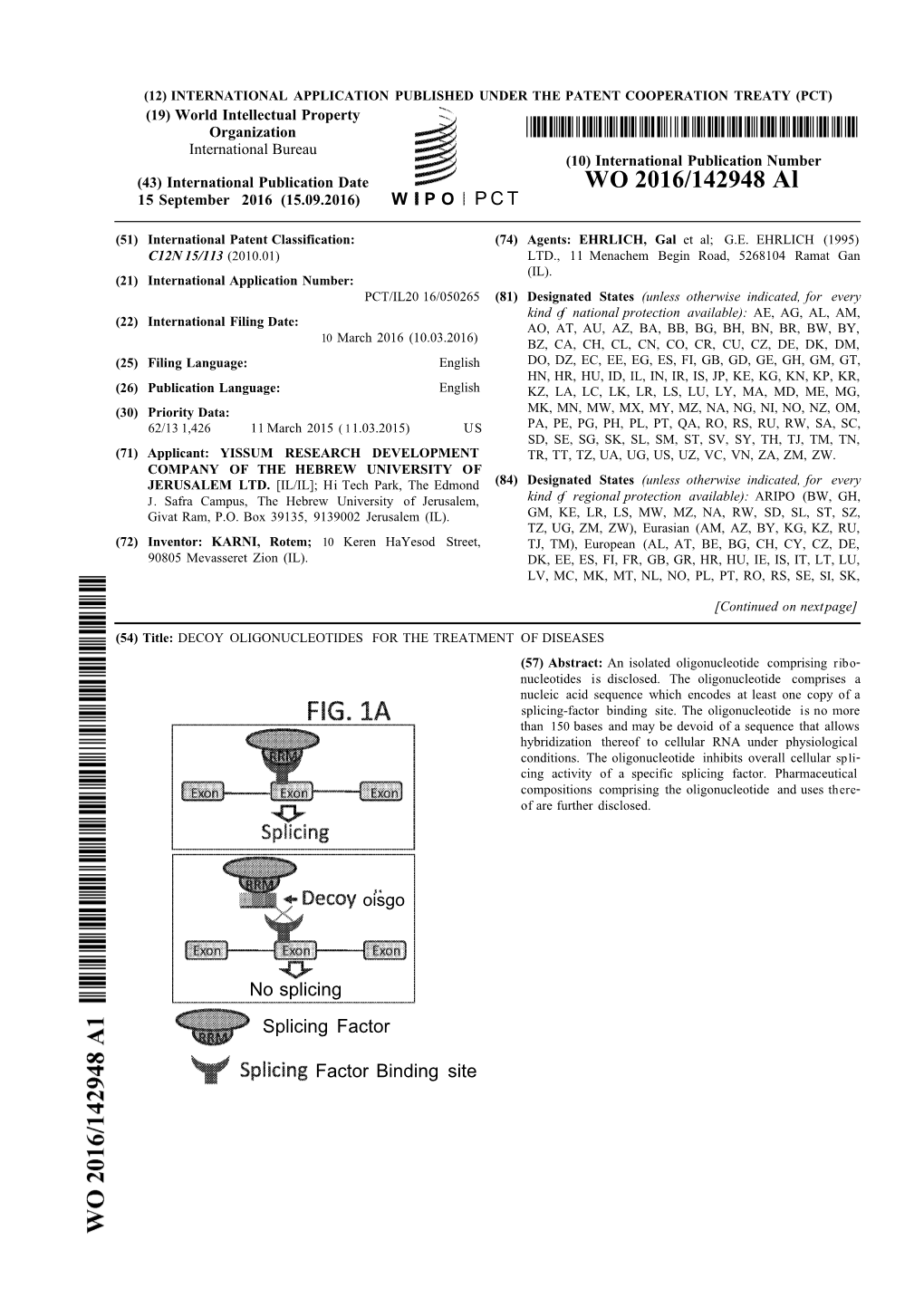 WO 2016/142948 Al 15 September 2016 (15.09.2016) W P O P C T
