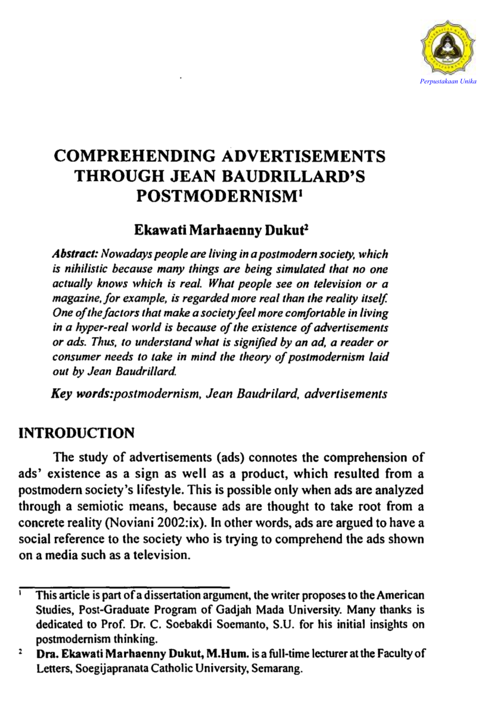 Comprehending Advertisements Through Jean Baudrillard's Postmodernismi