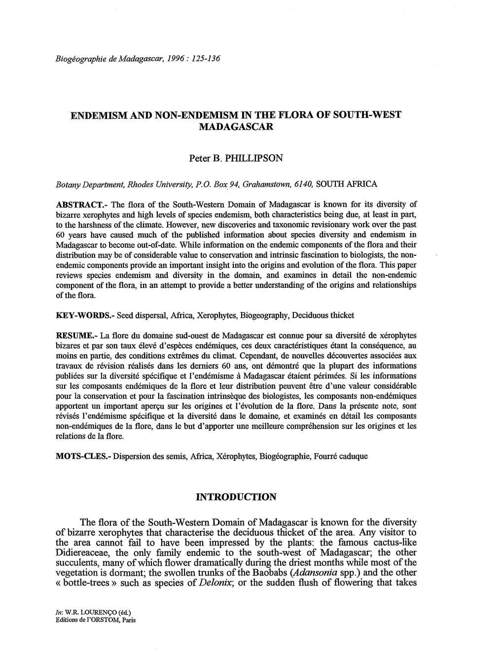 Endemism and Non-Endemism in the Flora of South-West Madagascar