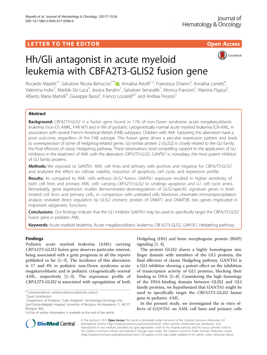 Hh/Gli Antagonist in Acute Myeloid Leukemia with CBFA2T3-GLIS2