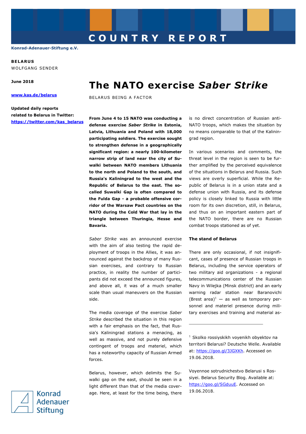 Country Report on the NATO Maneuver Saber Strike and the Position of Belarus and Russia