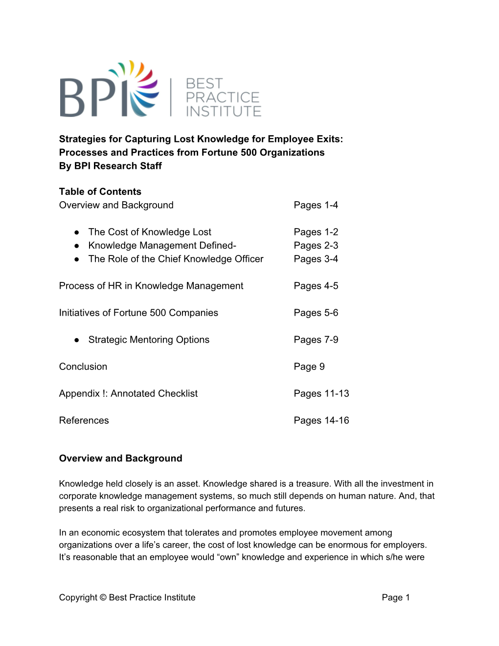 Strategies for Capturing Lost Knowledge for Employee Exits: Processes and Practices from Fortune 500 Organizations by BPI Research Staff