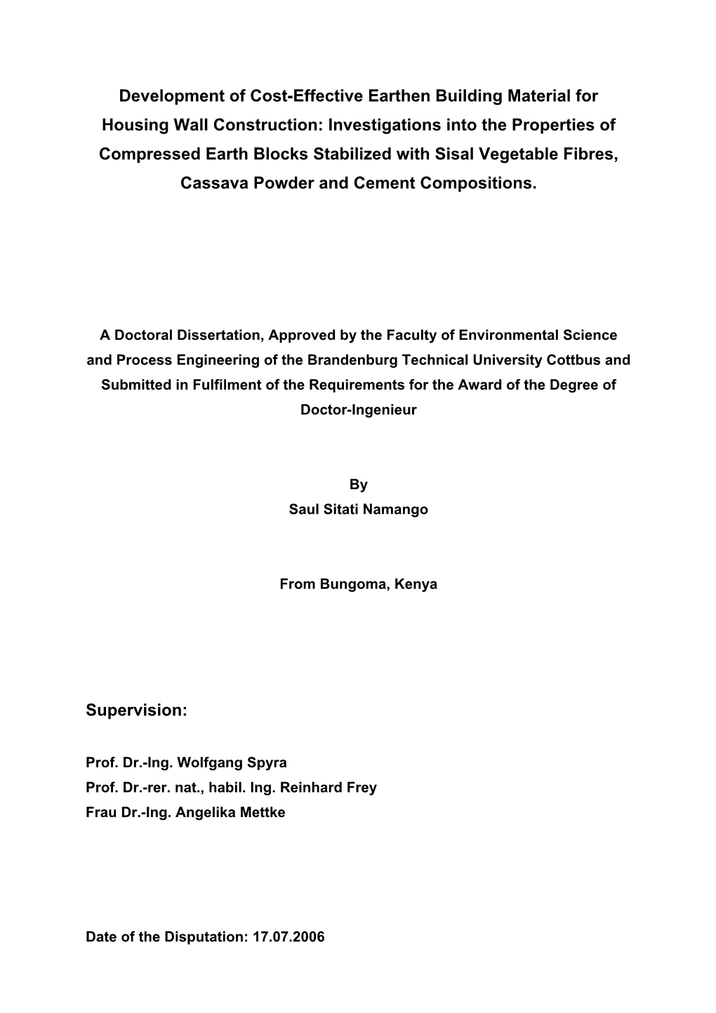 Development of Cost-Effective Earthen Building