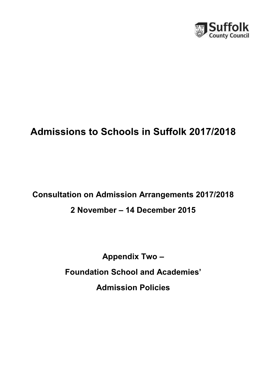 Admissions to Schools in Suffolk 2017/2018